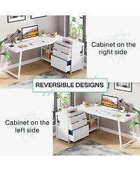 Tribesigns 53" W × 19.7" Wood L-Shaped Desk with 3 Drawers, Reversible Corner Home Office Computer Shelves