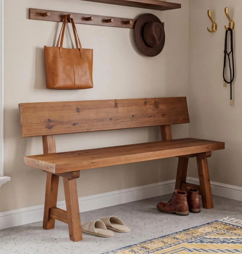Tribesigns Solid Wood Bench with Back, 47-Inch Long Farmhouse Wooden Indoor Window Bench Seat