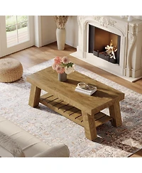 Tribesigns Rectangular Coffee Table, 47.24" Farmhouse Wood Center Tables for Living Room,Brown