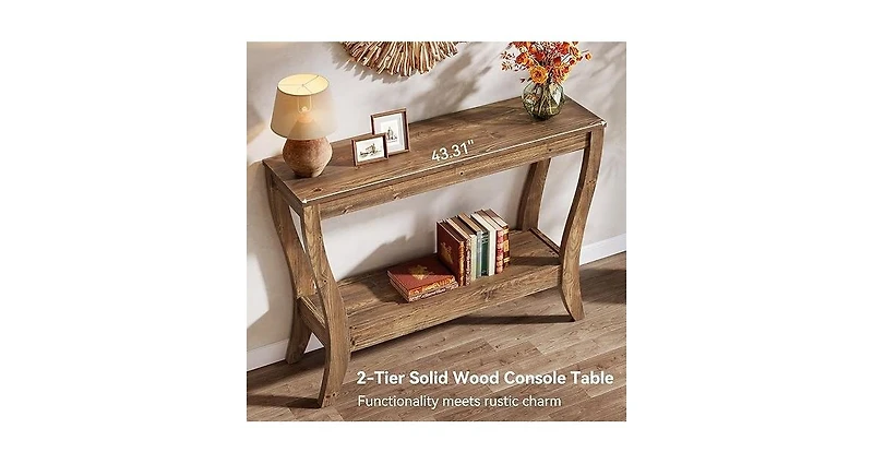 Tribesigns Wood Console Table with Storage, 43.3-Inch Farmhouse Entryway Table with Shelf, 2-Tier Wooden Sofa Table