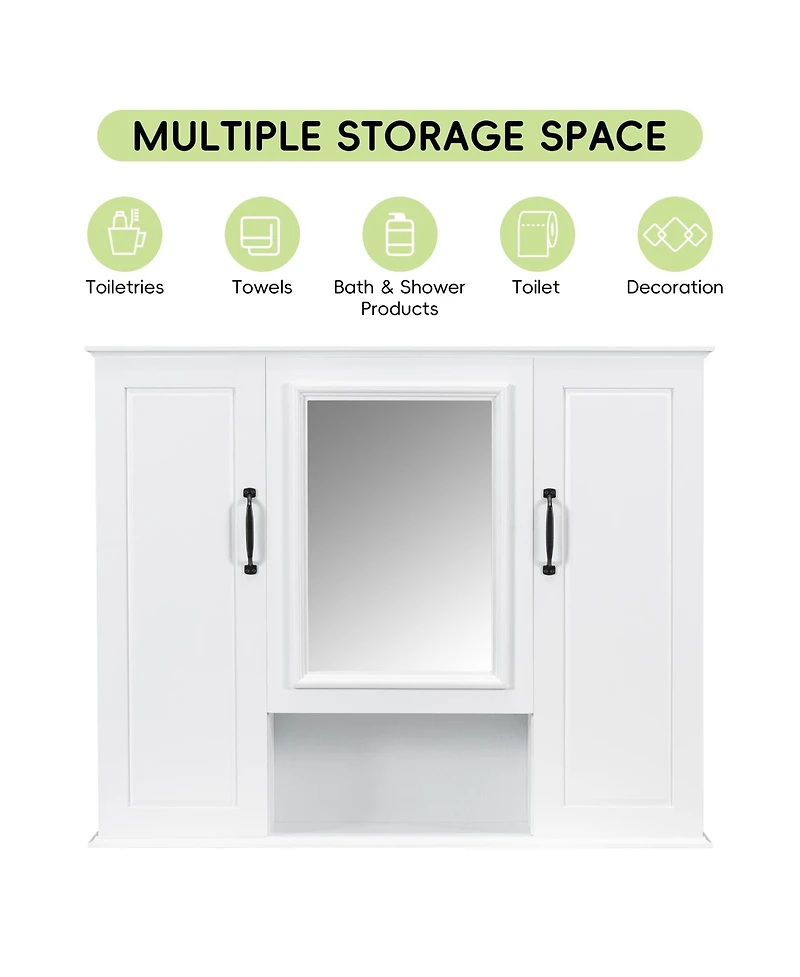 Casainc 36" Wall Mounted Medicine Cabinet with Mirror and 3 Doors