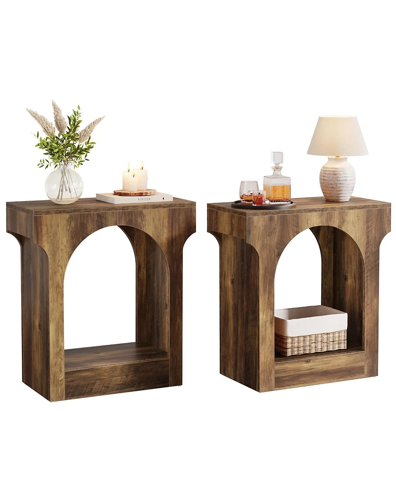 Tribesigns Wood End Table Set of 2, Side Table with Storage Space, Narrow Nightstand, Rustic Brown