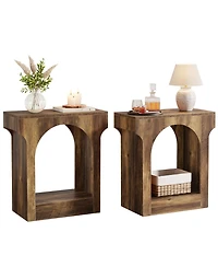 Tribesigns Wood End Table Set of 2, Side Table with Storage Space, Narrow Nightstand, Rustic Brown