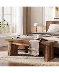 Tribesigns 55" Wooden Entryway Bench, Farmhouse Long Entry Seat, Indoor End of Bed Stool with Storage Capability, Dark Brown