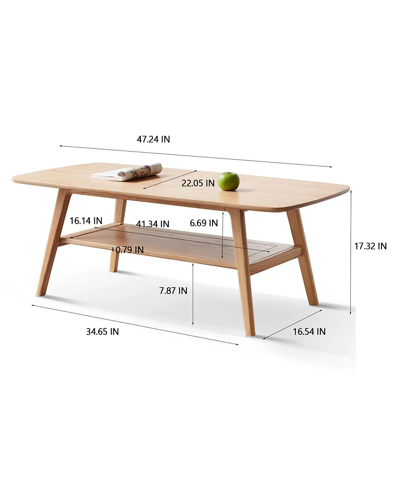 sumyeg Solid Wood Center Table with Storage Shelf in Natural Finish