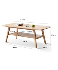 sumyeg Solid Wood Center Table with Storage Shelf in Natural Finish