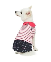 Dogs Cats Co. Striped Sailor Dog Dress With Denim Skirt Anchor Embroidery Pink Indigo
