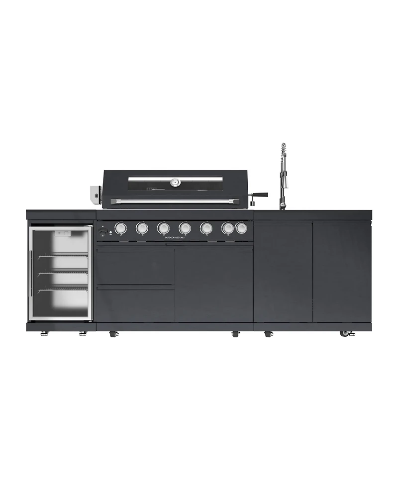 Mondawe 43" 6-Burner Gas Grill Outdoor Kitchen with Wine Cooler, Rotisserie & Granite