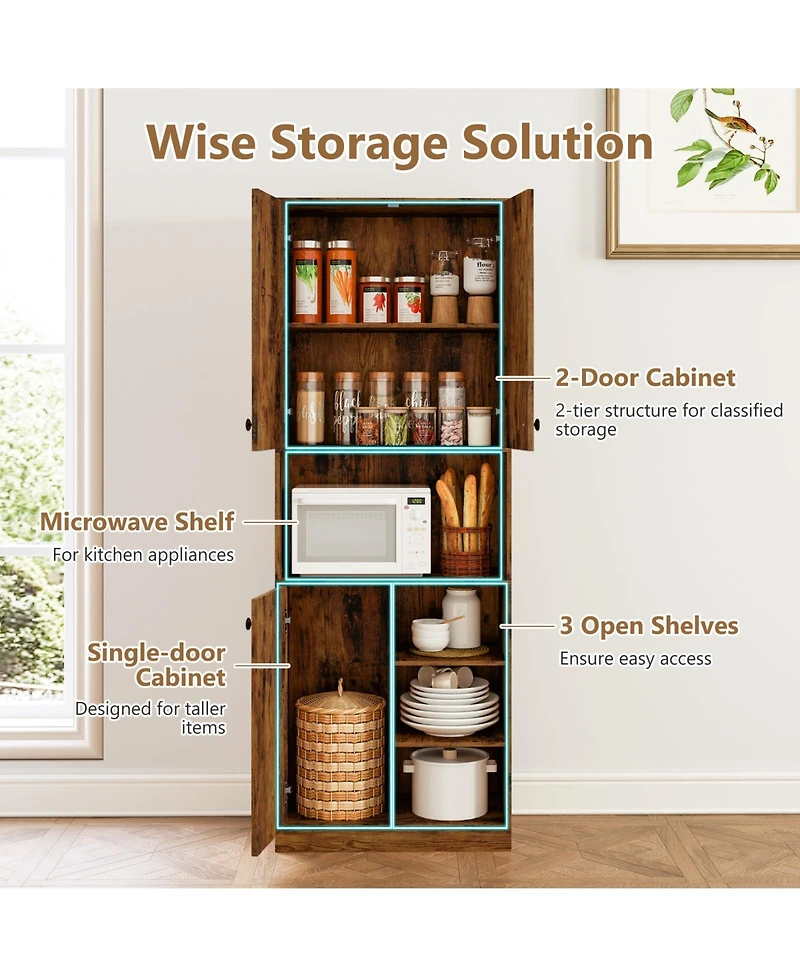 Costway Kitchen Pantry Storage Cabinet 65.5" Tall Modern Hutch Cabinet with Microwave Stand