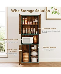 Costway Kitchen Pantry Storage Cabinet 65.5" Tall Modern Hutch Cabinet with Microwave Stand