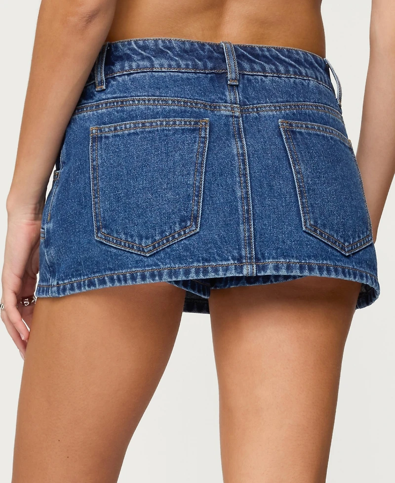 Edikted Womens Stitched Up Denim Mini Skort