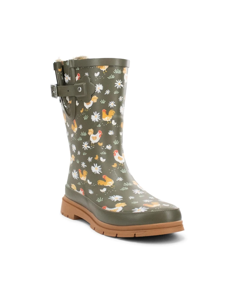 Western Chief Women's Feathered Faux Fur Mid Rain Boot