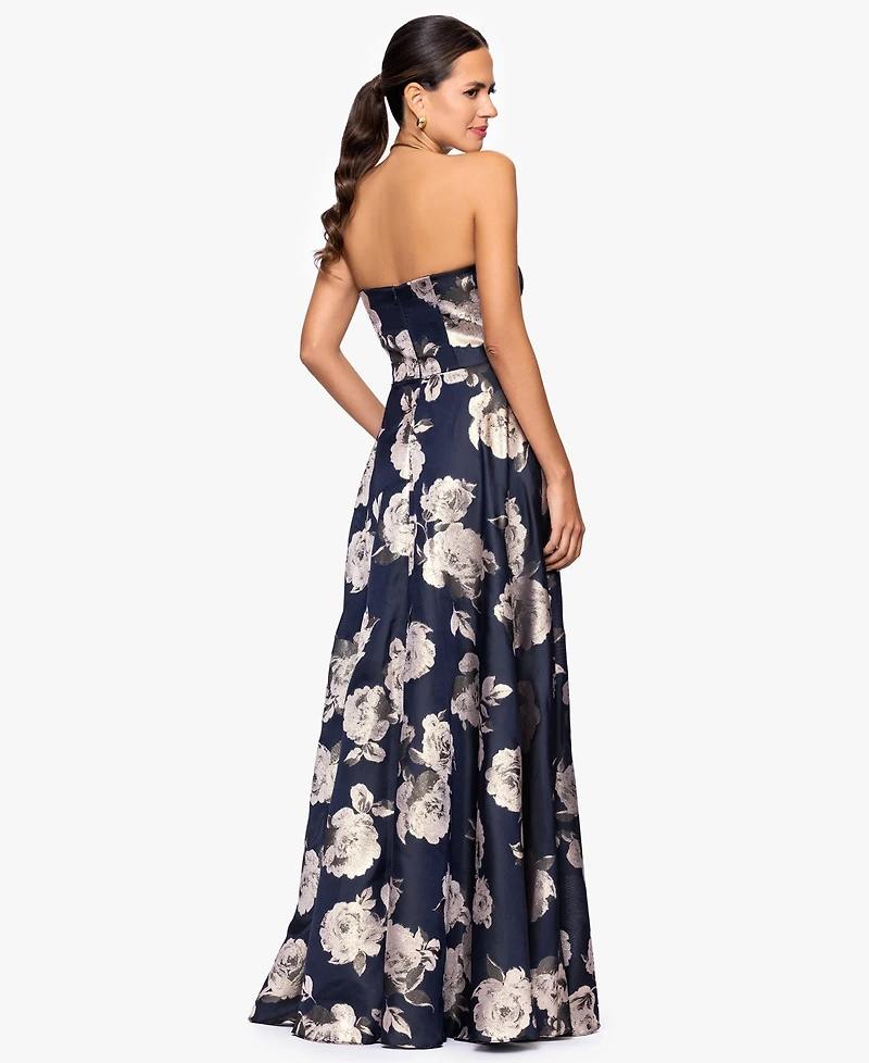 Betsy & Adam Women's Printed Strapless Long Dress