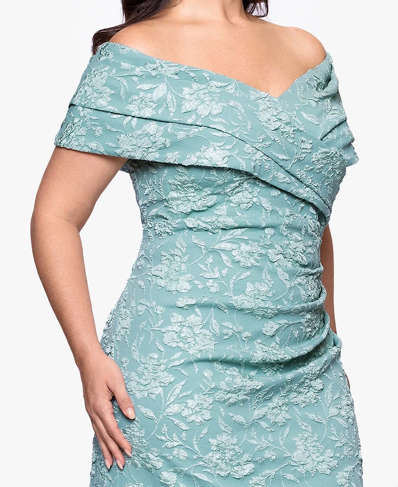 Betsy & Adam Plus Off-The-Shoulder Sleeveless Long Sheath Dress
