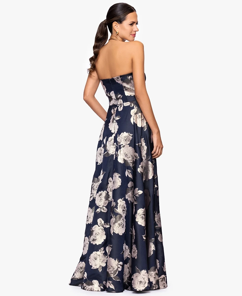 Betsy & Adam Petite Strapless A-Line Long Dress