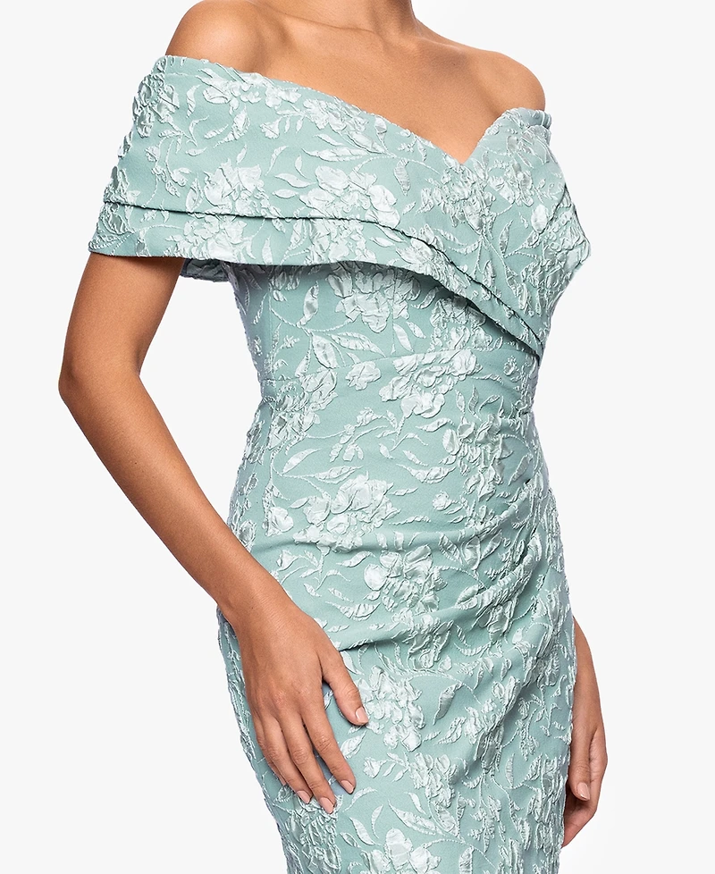 Betsy & Adam Petite Off-The-Shoulder Long Sheath Dress