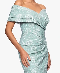 Betsy & Adam Petite Off-The-Shoulder Long Sheath Dress