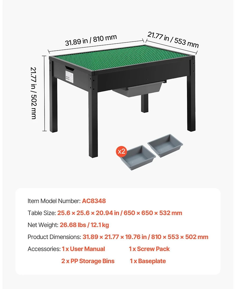 Sugift Reversible Activity Table with Building Block Top & Large Storage Capacity