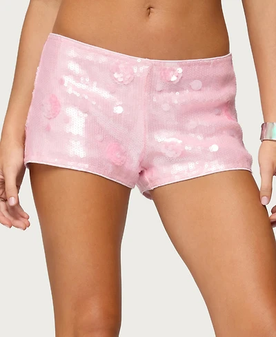 Edikted Women's Lizzie Flower Sequin Micro Shorts