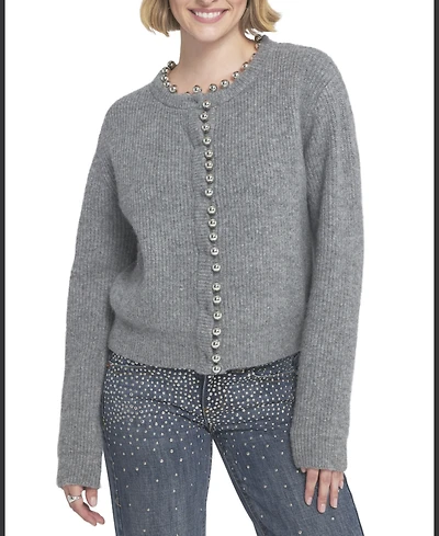 Elle Collection Women's Beaded Cardigan Cable Knit Sweater