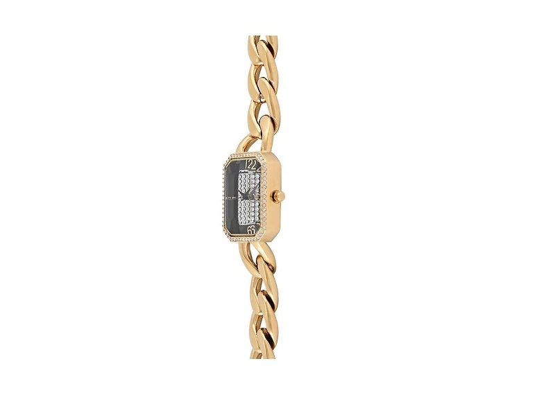 Peugeot Womens 14K Gold-Plated Rectangular Link Bracelet Watch-Crystal Studded Face