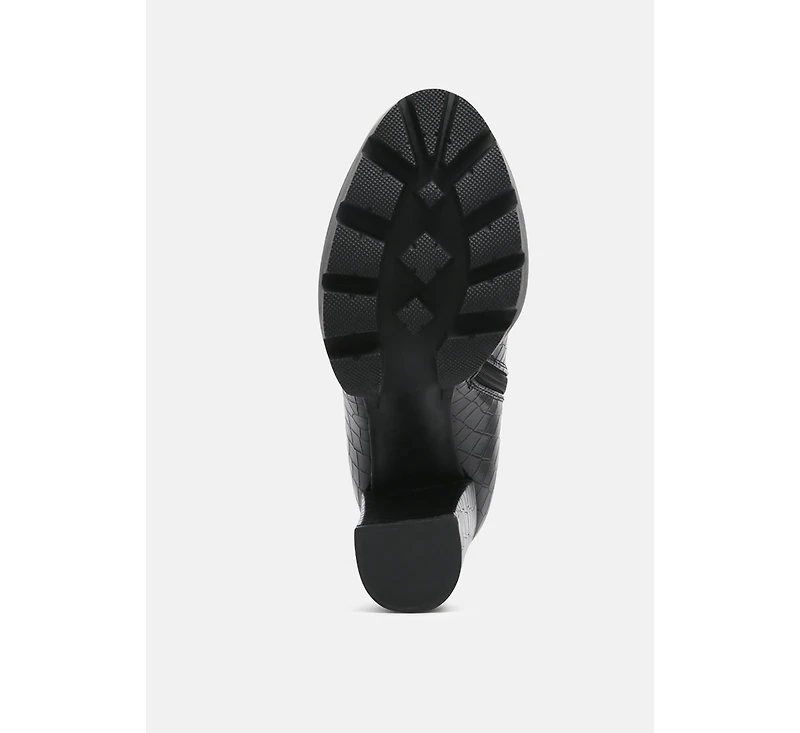 London Rag Beatriz Croc Print Block Heel Ankle Boots