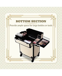 Byootique Rolling Makeup Train Case on Wheels Cosmetic Trolley Art Deco Pastel