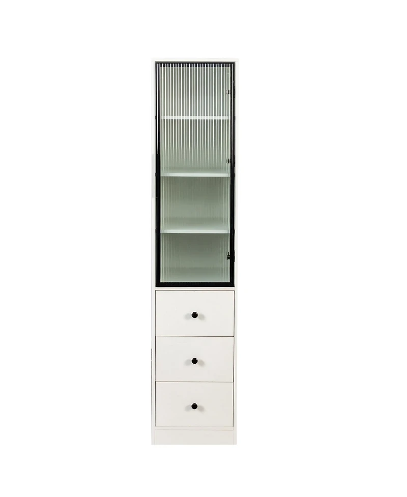 70.87" Tall Storage Cabinet with 1 glass Door and 3 Drawer Floor Cabinet for Living Room,Entryway,Kitchen