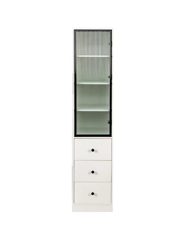 70.87" Tall Storage Cabinet with 1 glass Door and 3 Drawer Floor Cabinet for Living Room,Entryway,Kitchen