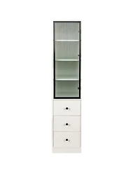 70.87" Tall Storage Cabinet with 1 glass Door and 3 Drawer Floor Cabinet for Living Room,Entryway,Kitchen