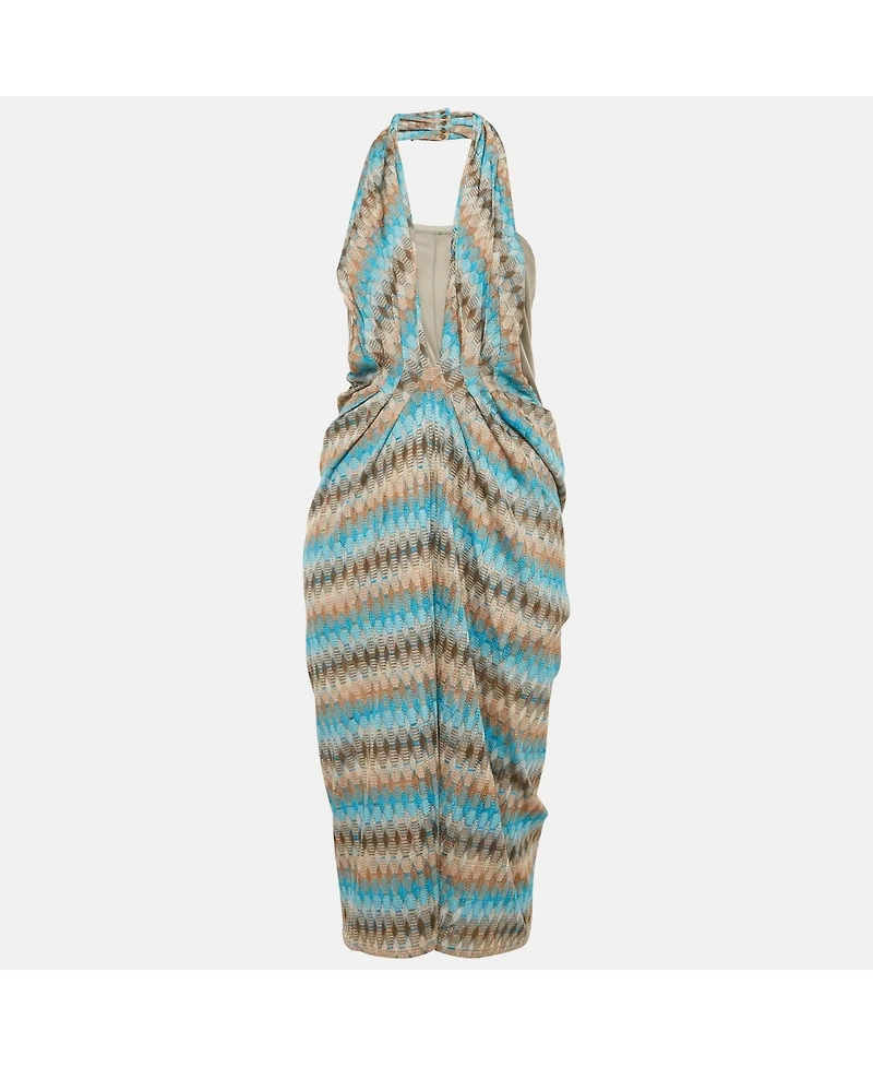 Pre-Owned Missoni Women's Blue Patterned Knit Halter Neck Midi Dress