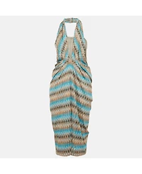 Pre-Owned Missoni Women's Blue Patterned Knit Halter Neck Midi Dress