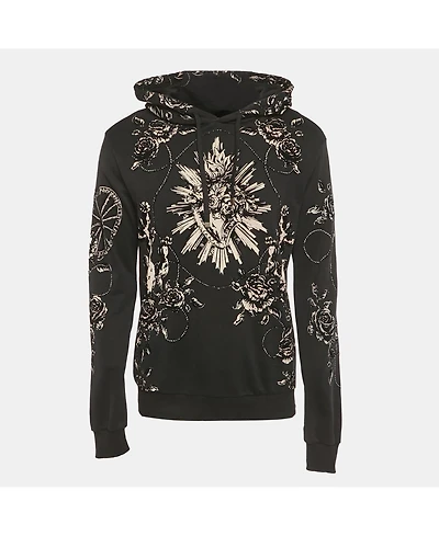 Pre-Owned Dolce & Gabbana Men's men Black Floral Flocked Cotton Hoodie