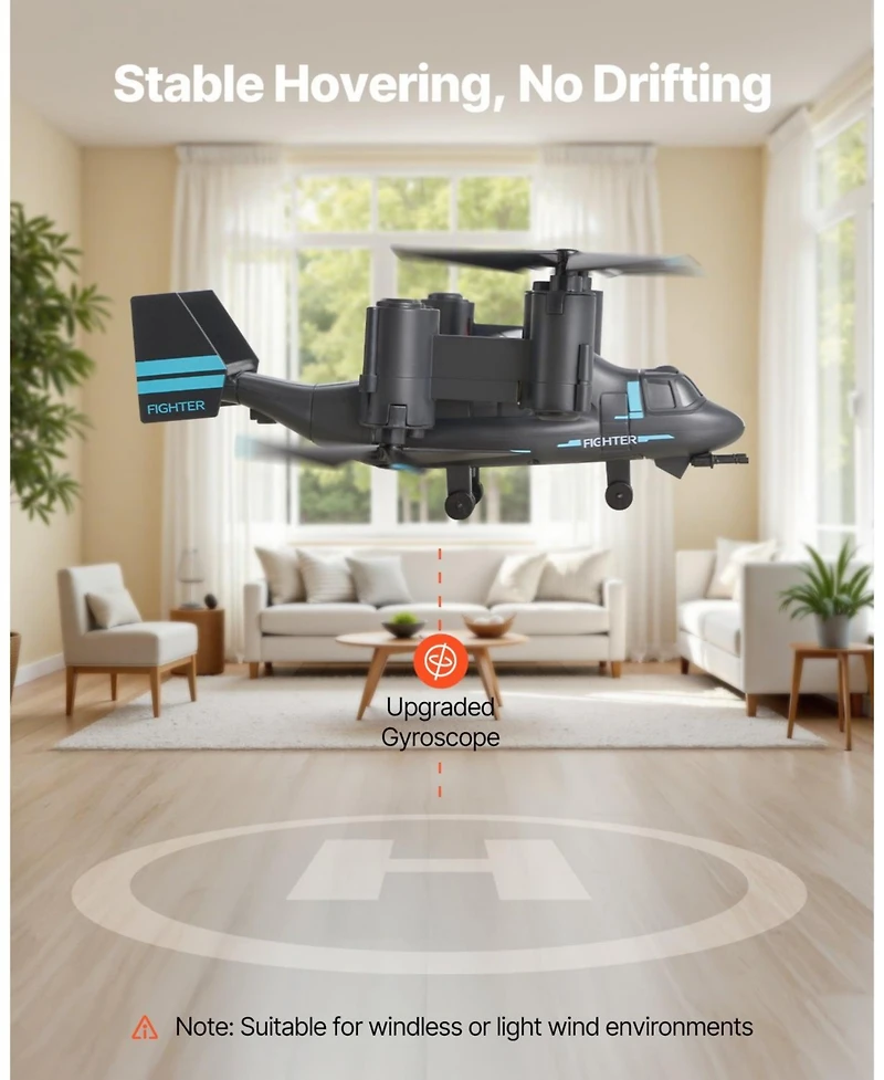 Mecale Rc Helicopter, 2.4GHz 4-Channel with Gyro & Wing Lights, One-Key Takeoff/Landing Flying Plane Toy for Kids 8+