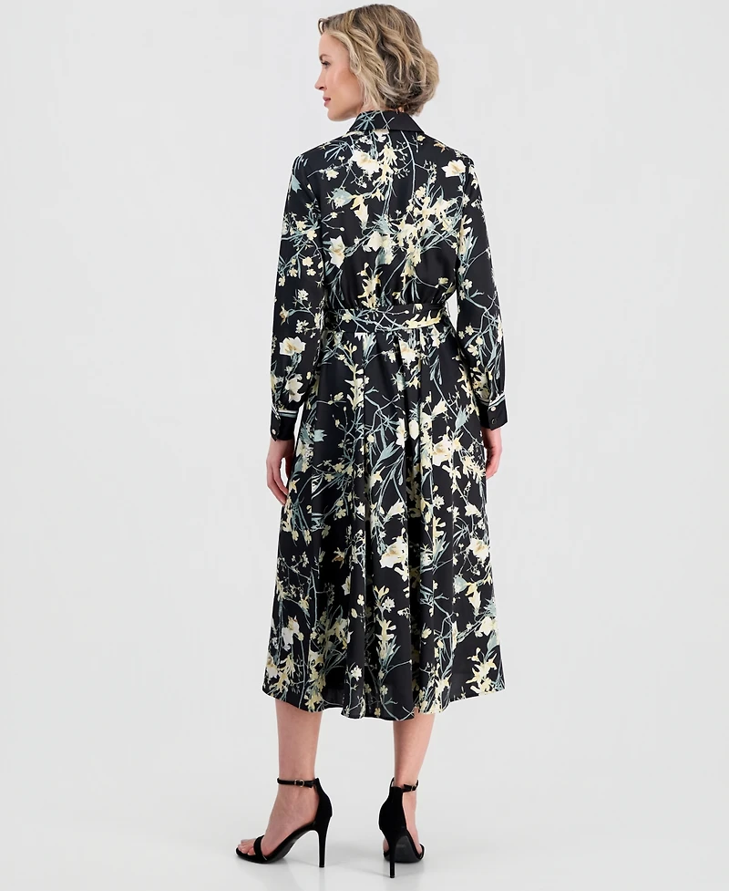 Anne Klein Women's A-Line Tie-Waist Midi Shirt Dress