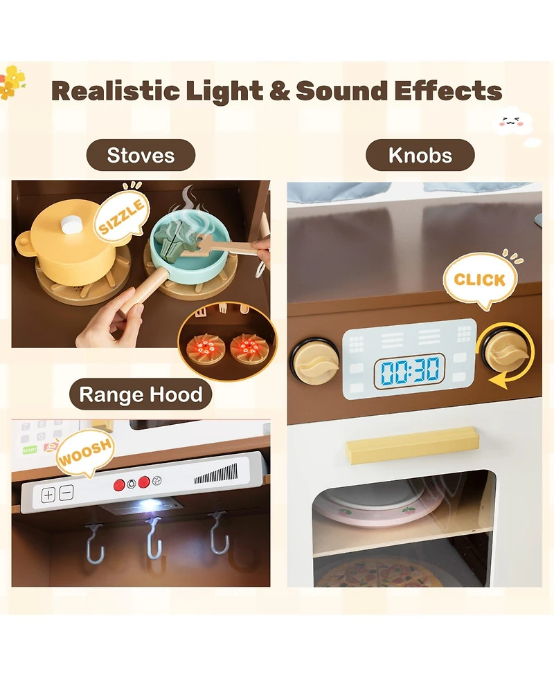 Hongge Wooden Corner Play Kitchen Set With Lights Sounds And 22 Accessories