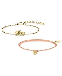 Lacoste Crocodile Gold-Plated Stainless Steel and Tan Nylon Cord Bracelets Gift Set