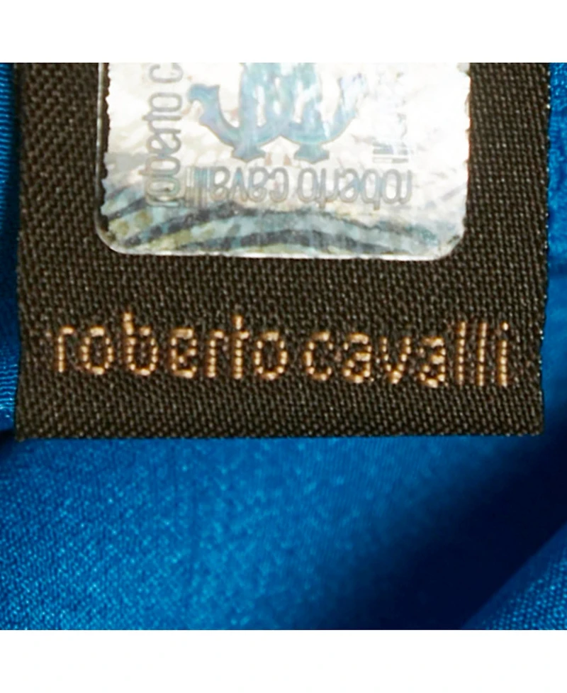 Pre-Owned Roberto Cavalli Women's Blue Silk Tie-Up Trousers