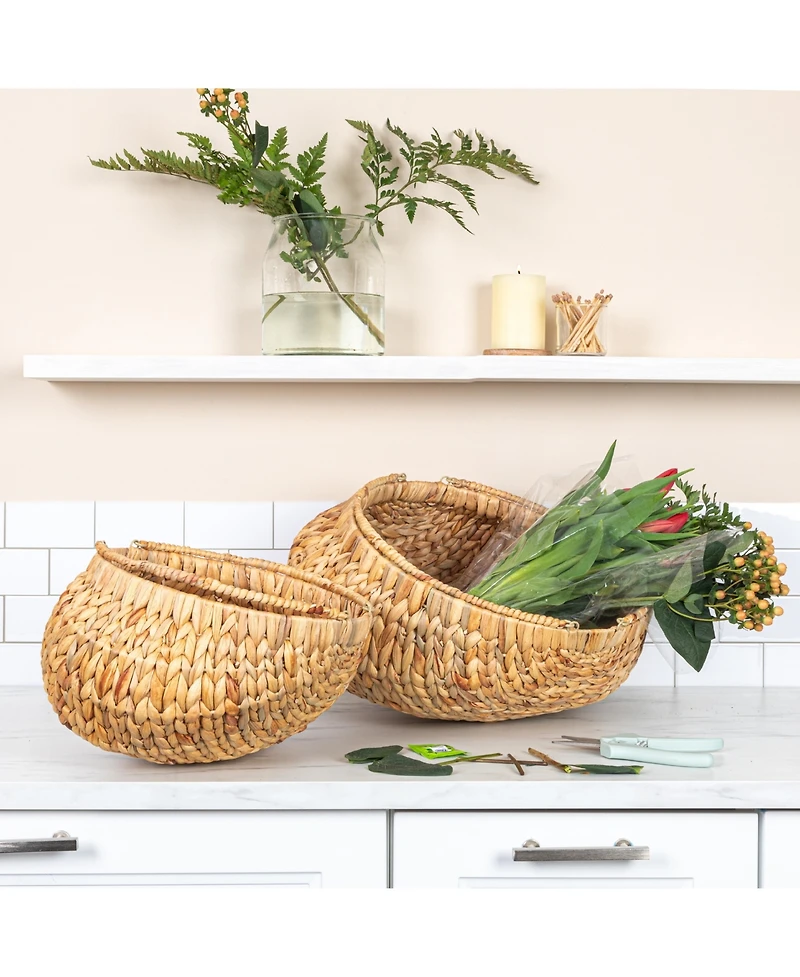 Household Essentials Water Hyacinth Handwoven Flower Basket Set of 2, Tan
