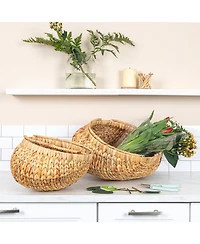 Household Essentials Water Hyacinth Handwoven Flower Basket Set of 2, Tan