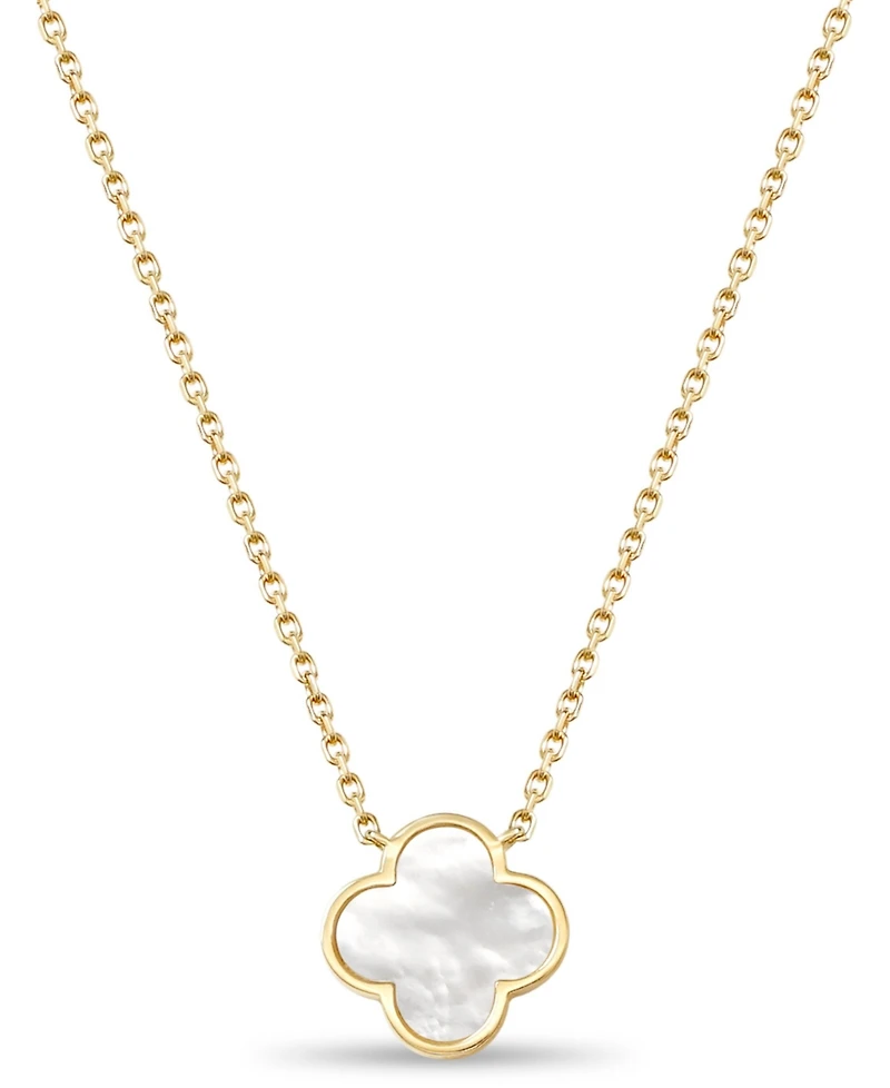 Devata Mother of Pearl Clover Chain Necklace in 14K Gold, 16 in adj to 18 in, approx. 4.3gr