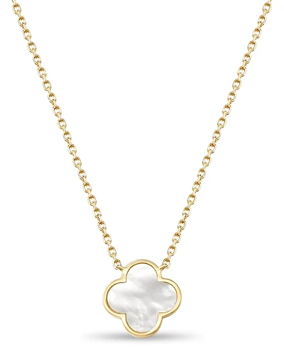 Devata Mother of Pearl Clover Chain Necklace in 14K Gold, 16 in adj to 18 in, approx. 4.3gr