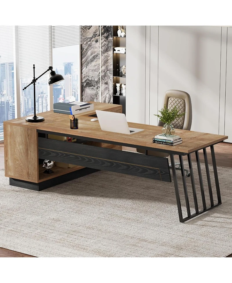 Tribesigns 71-Inch Executive Desk, L-Shaped Desk with Cabinet, Large Office Desk with Drawers and Storage Shelves, Writing Table Computer Desk