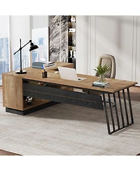 Tribesigns 71-Inch Executive Desk, L-Shaped Desk with Cabinet, Large Office Desk with Drawers and Storage Shelves, Writing Table Computer Desk