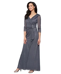 Alex Evenings Women's Glitter Mesh Long V-Neck Gown