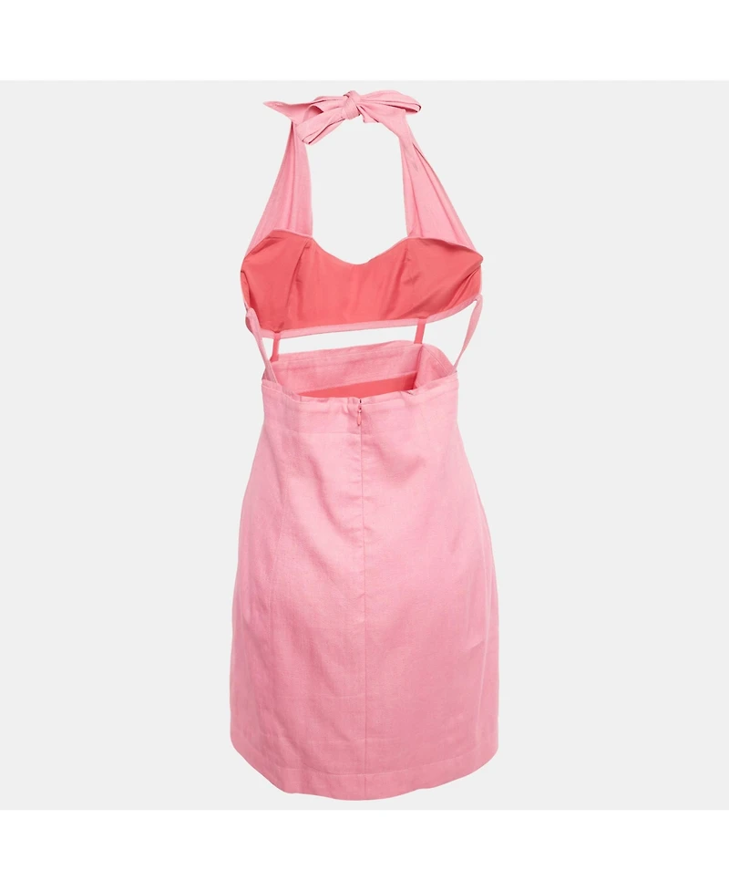 Pre-Owned Jacquemus Women's Pink Linen Blend Cut-Out La Robe Limao Mini Dress