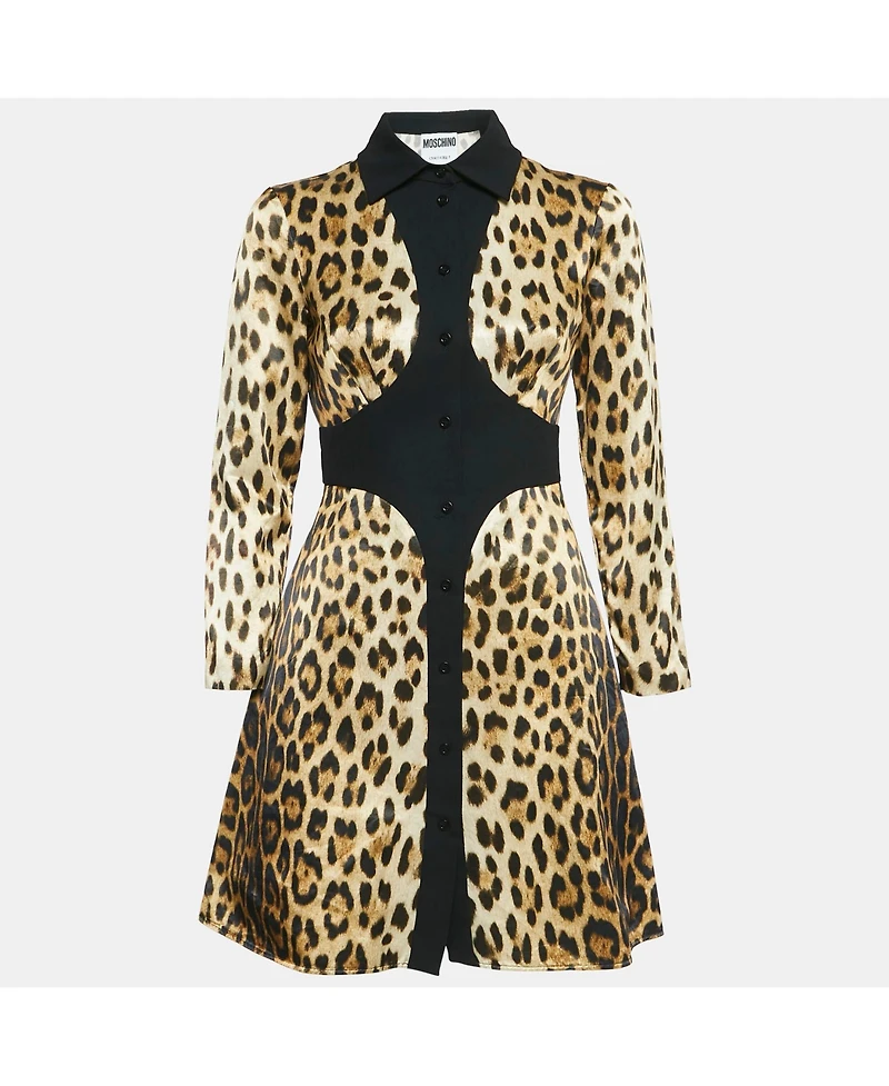 Pre-Owned Moschino Women's Couture Brown Leopard Print Cotton Blend Shirt Dress