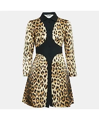 Pre-Owned Moschino Women's Couture Brown Leopard Print Cotton Blend Shirt Dress