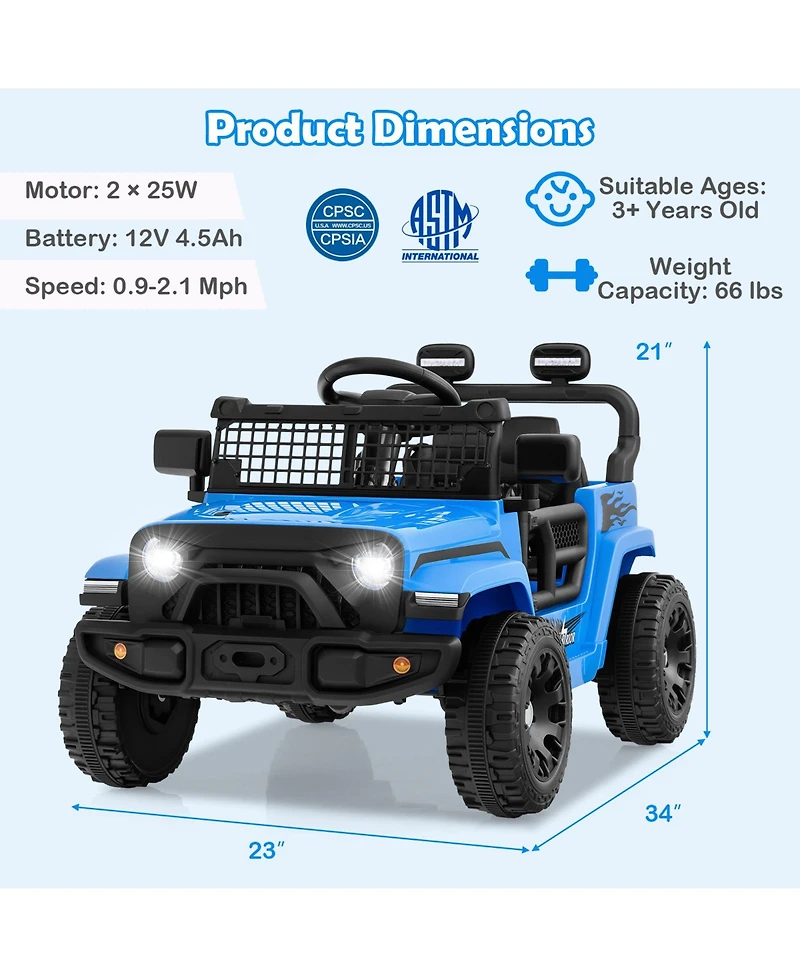 Hongge 12V Kids Ride On Truck With Remote Control Led Lights And Music