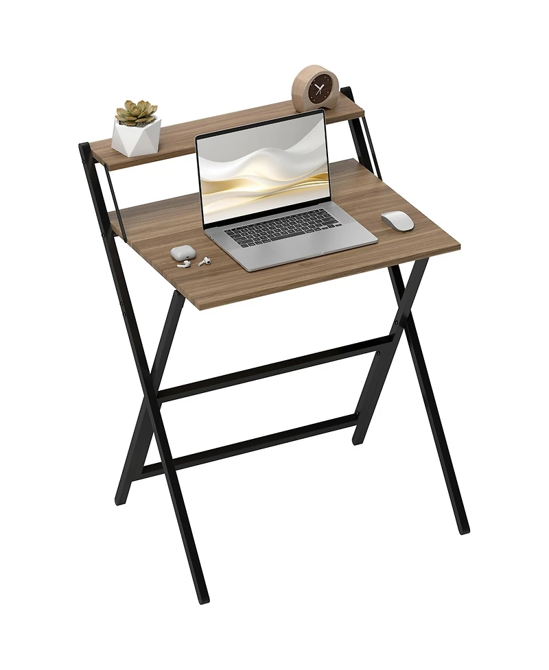 Homcom Small Folding Desk Foldable Computer Desk with Monitor Shelf